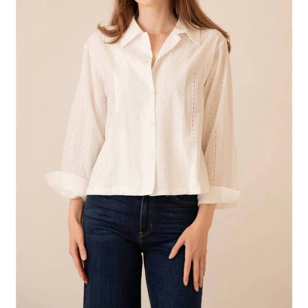 NEW BAILEY ROSE cleo lace button down shirt in white